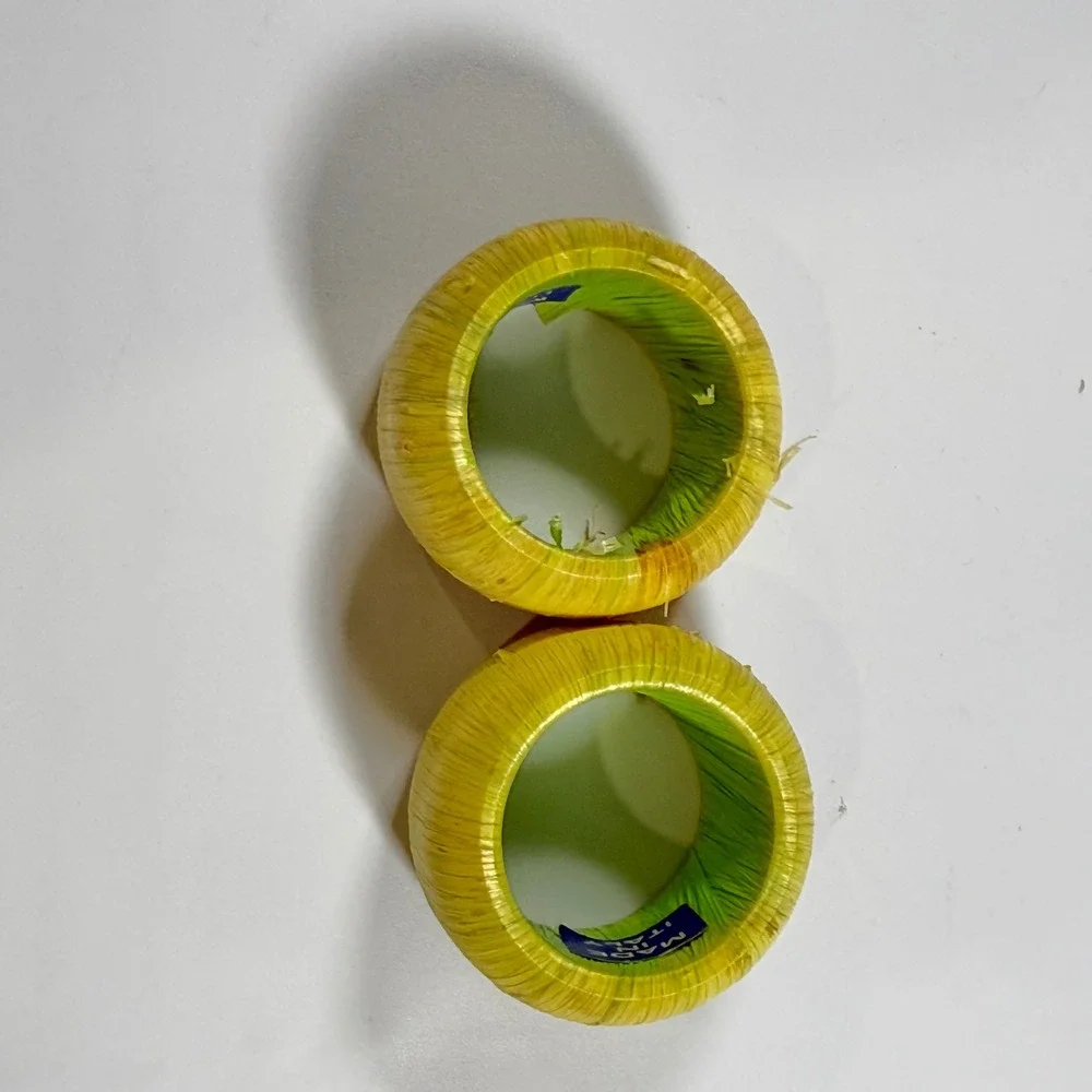 VTG Raffia Napkin‎ Rings Set of 2 Yellow Green OS Excellent Boho Coastal Decor